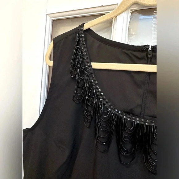 J. Peterman Black Beaded Shift Evening Formal Midi Dress Ruffle Plus Size 20 NWT - Picture 4 of 14